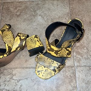 Yellow Snake Wrap Buckle Heeled Sandal Wide Fit